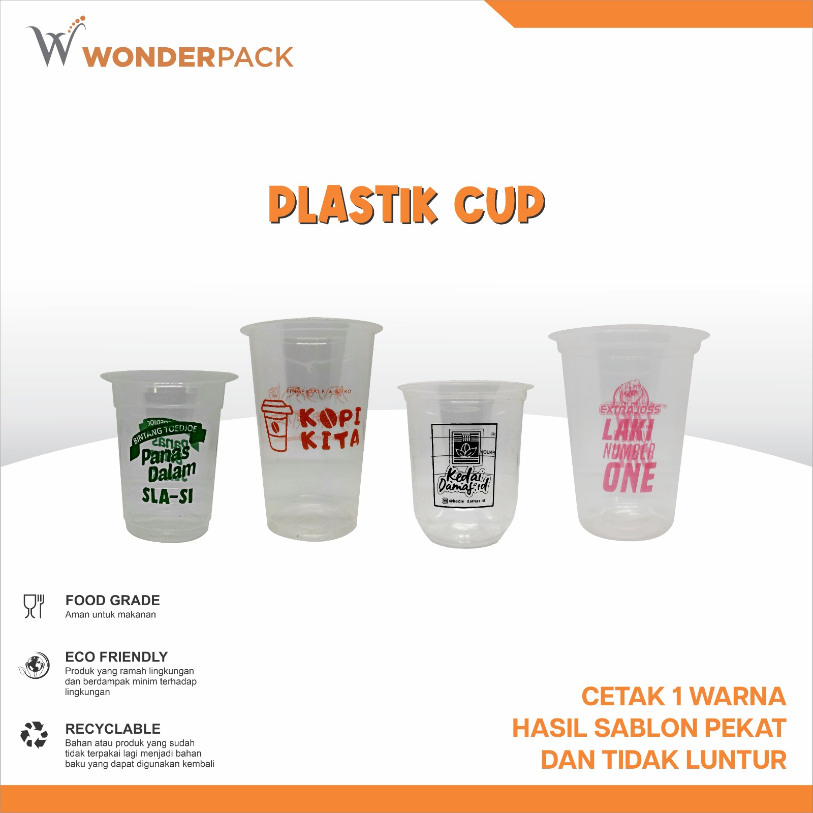 PLASTIC CUP 1 WARNA & FULL COLOUR